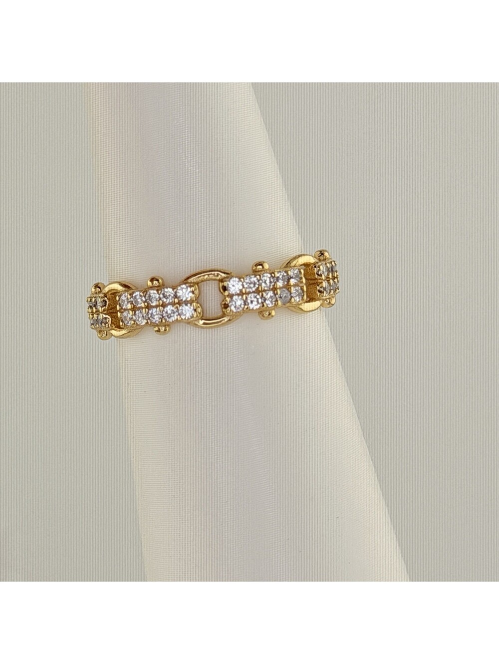 Bomb Party Vermeil Ring Sz 8 "Classic Details Band” CZ on .925 W/ Gold